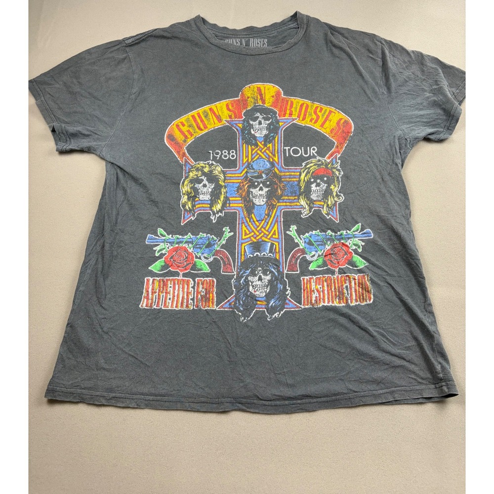 Guns N Roses Appetite for Destruction 1988 Tour Graphic T-Shirt Gray Large